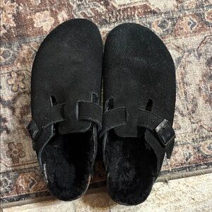 Birkenstock Suede Leather Shearling Boston  Clogs Shoe